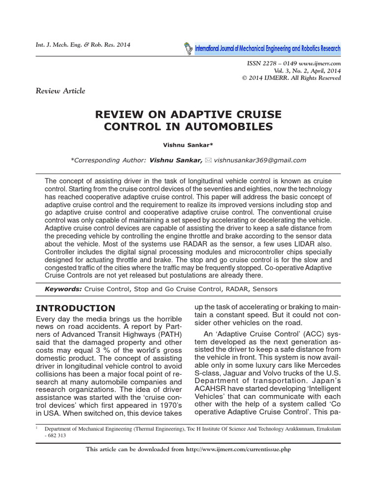Review On Adaptive Cruise Control in Aut | PDF