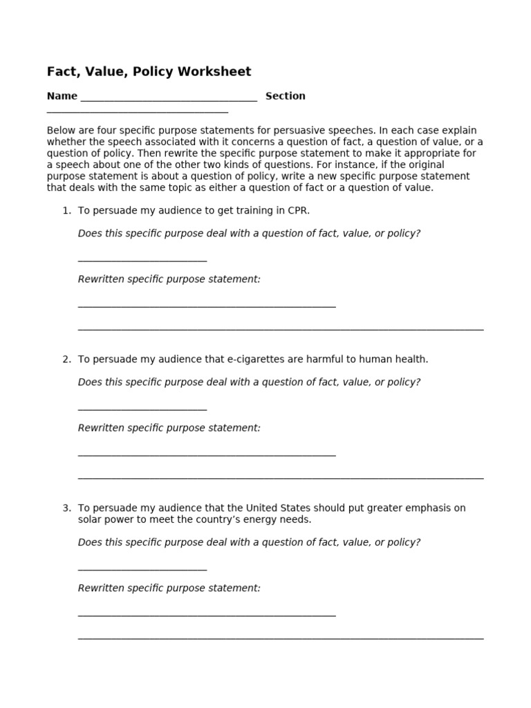 Fact, Value, Policy Speech Guide | PDF | Career & Growth