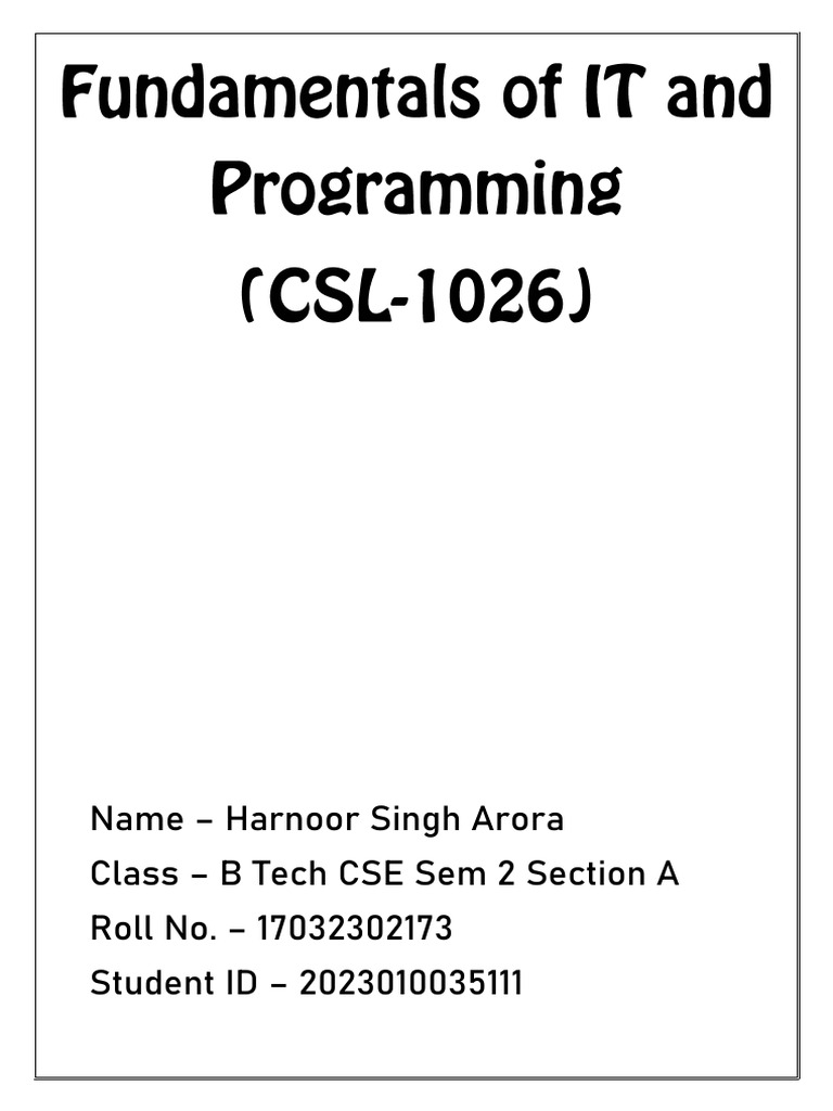 Fundamentals of IT and Programming File | PDF