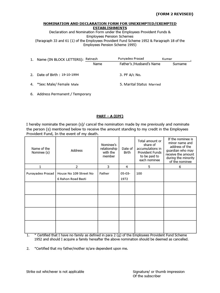 EPF & EPS Nomination Declaration Form | PDF | Justice | Crime & Violence