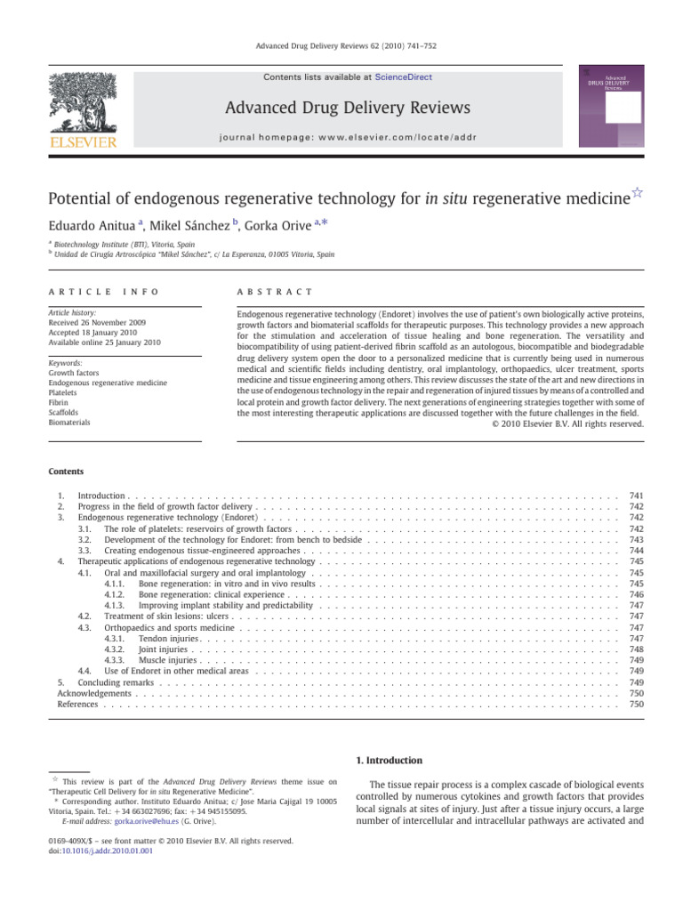 Potential of Endogenous Regenerative Technology For in Situ ...