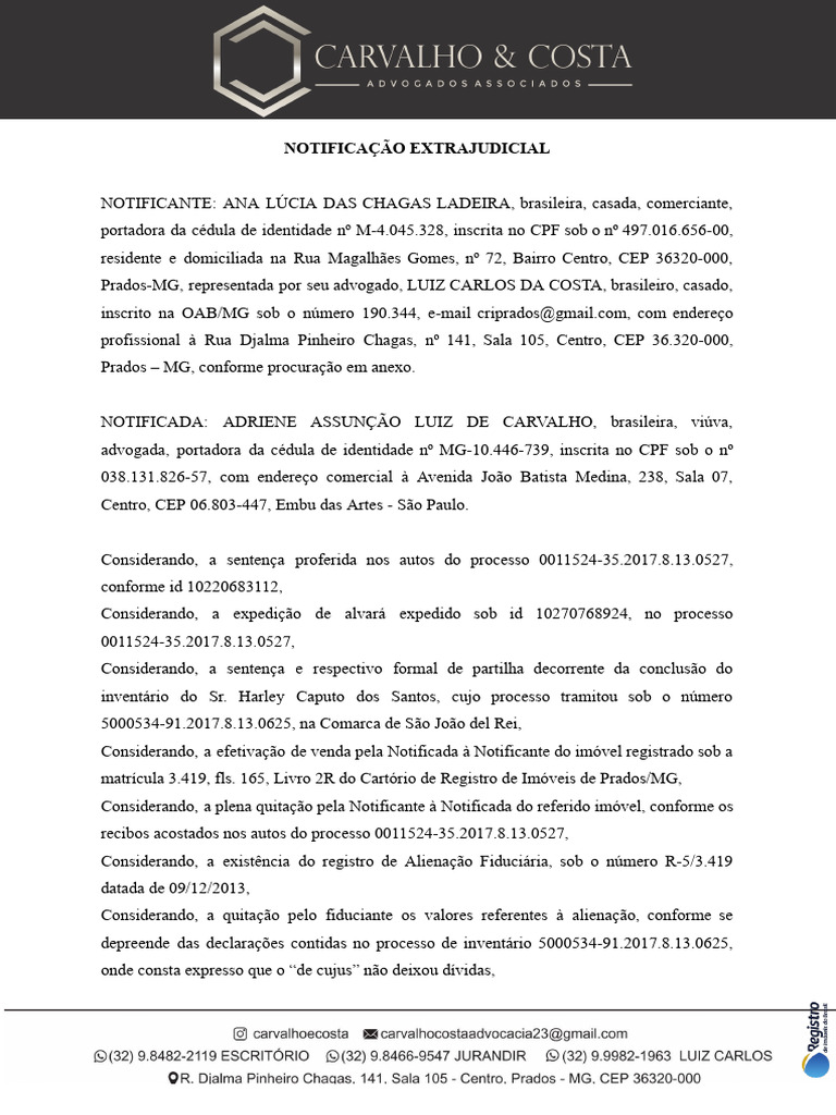 Notificação Extrajudicial Obrigação De Fazer – CTMLAE