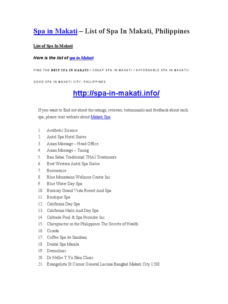 Spa in Makati List of Spa in Makati City, Philippines Day Spa, Foot