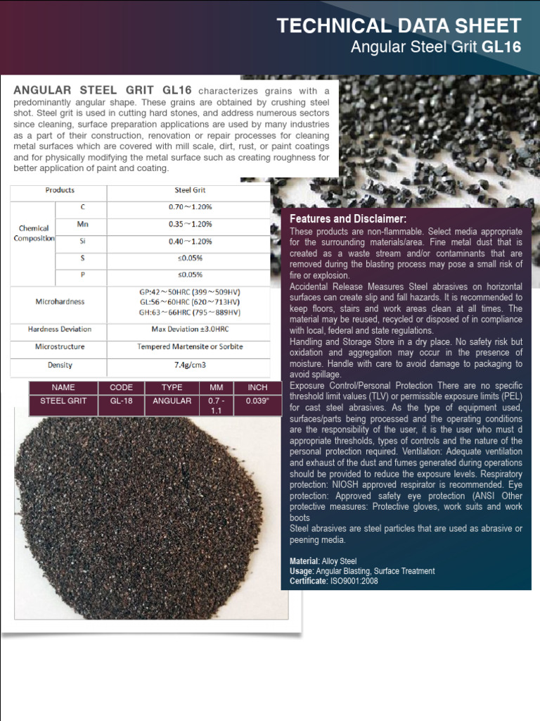 BL-GL16 Steel Grit TDS 2020 | PDF | Abrasive | Secondary Sector Of The ...