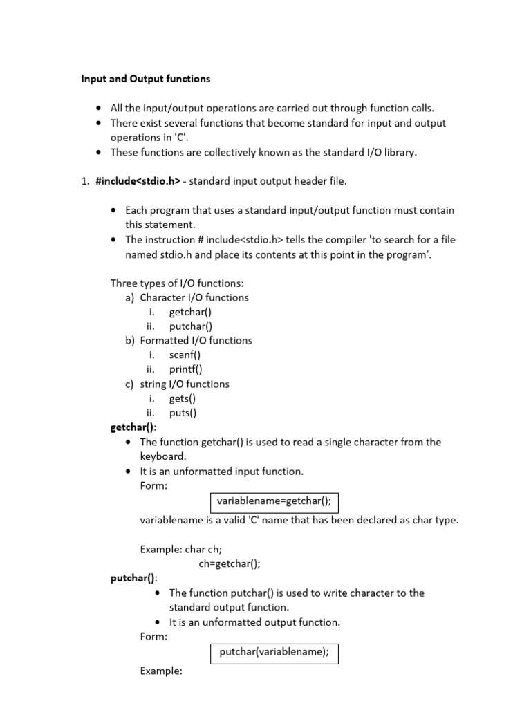 Input and Output Functions | PDF