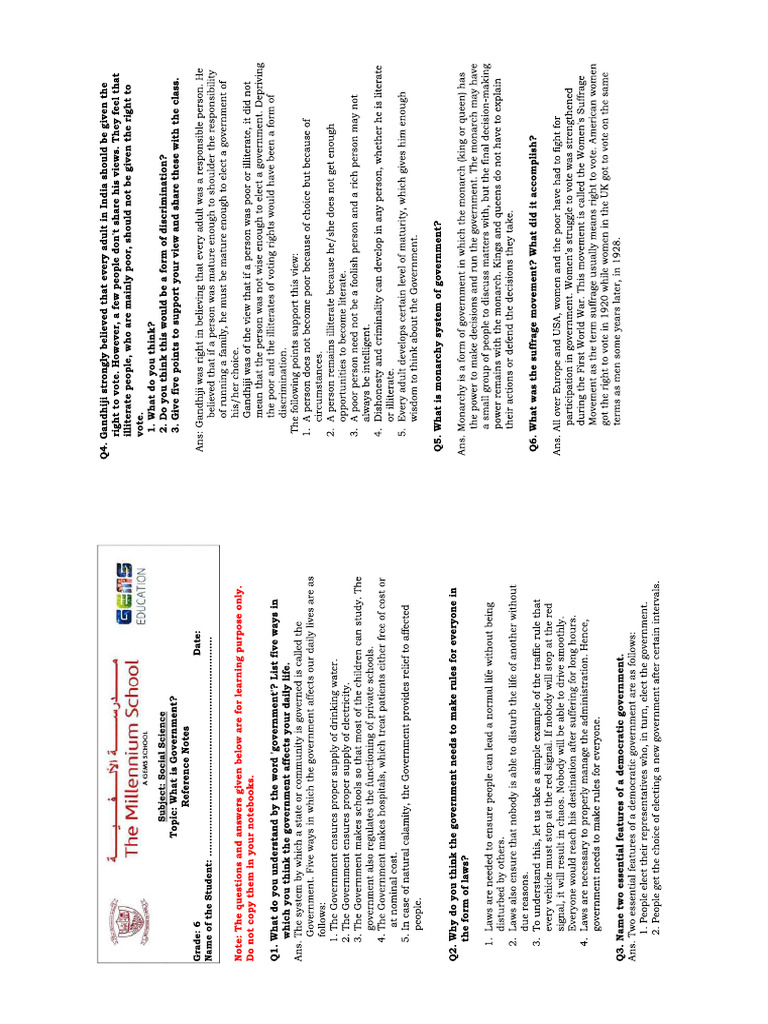 CHP 4 - Reference Notes - What Is Government | PDF