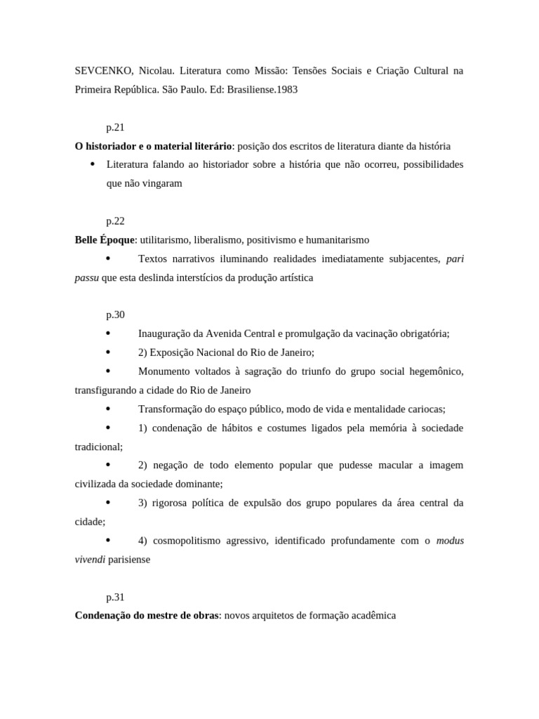 SEVCENKO, Nicolau. Literatura Como Missão (Tensões Sociais e Criação ...