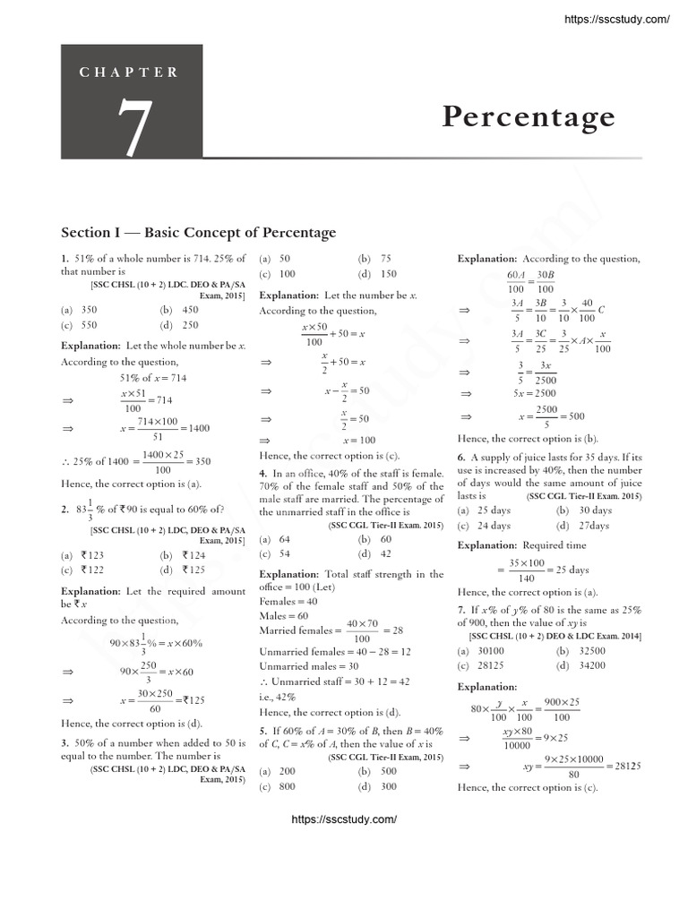 SSC Mathematics Previous Year Solved Paper Percentage (Sscstudy - Com ...