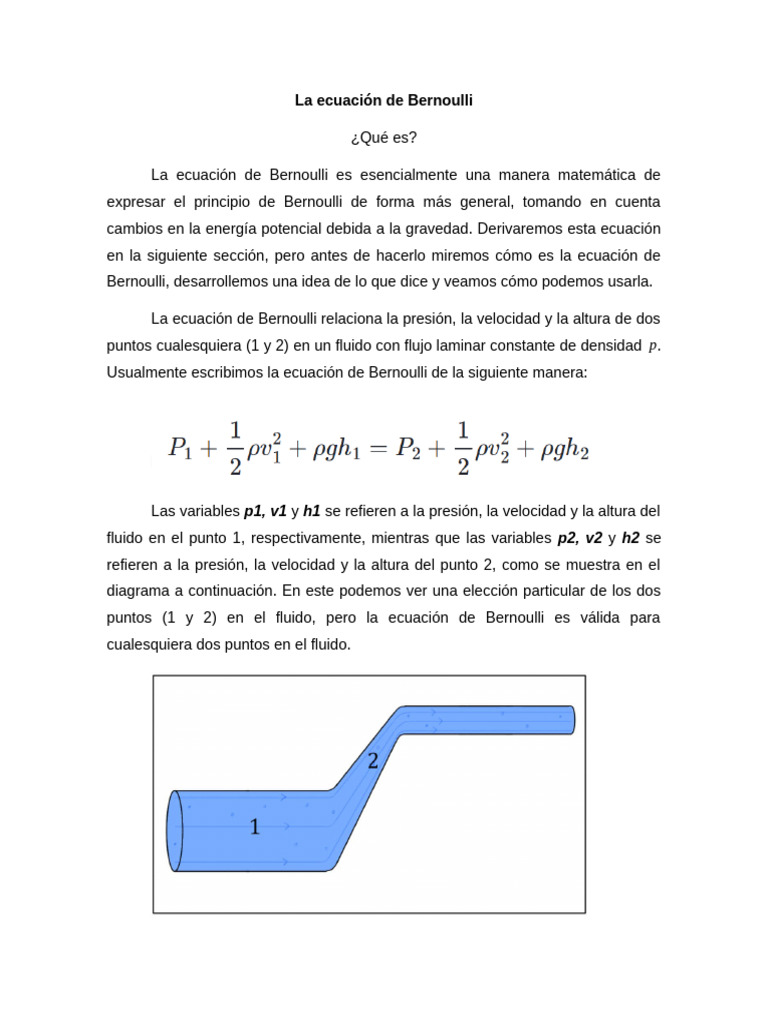 La Ecuación de Bernoulli PDF Presión Ecuaciones — free download