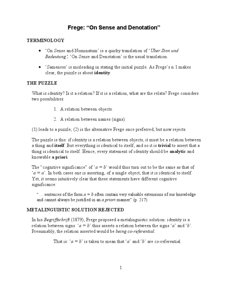 Frege's Identity Puzzle Explained | PDF | Philosophy | Language Arts ...