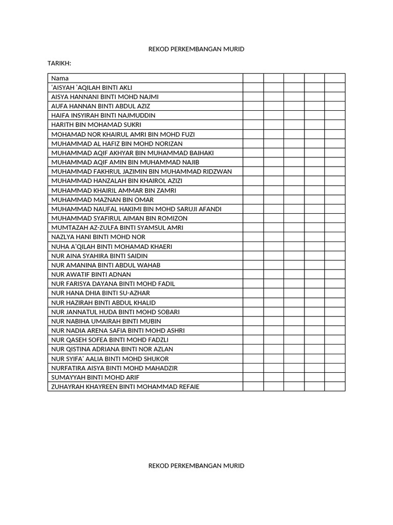 Rekod Perkembangan Murid | PDF