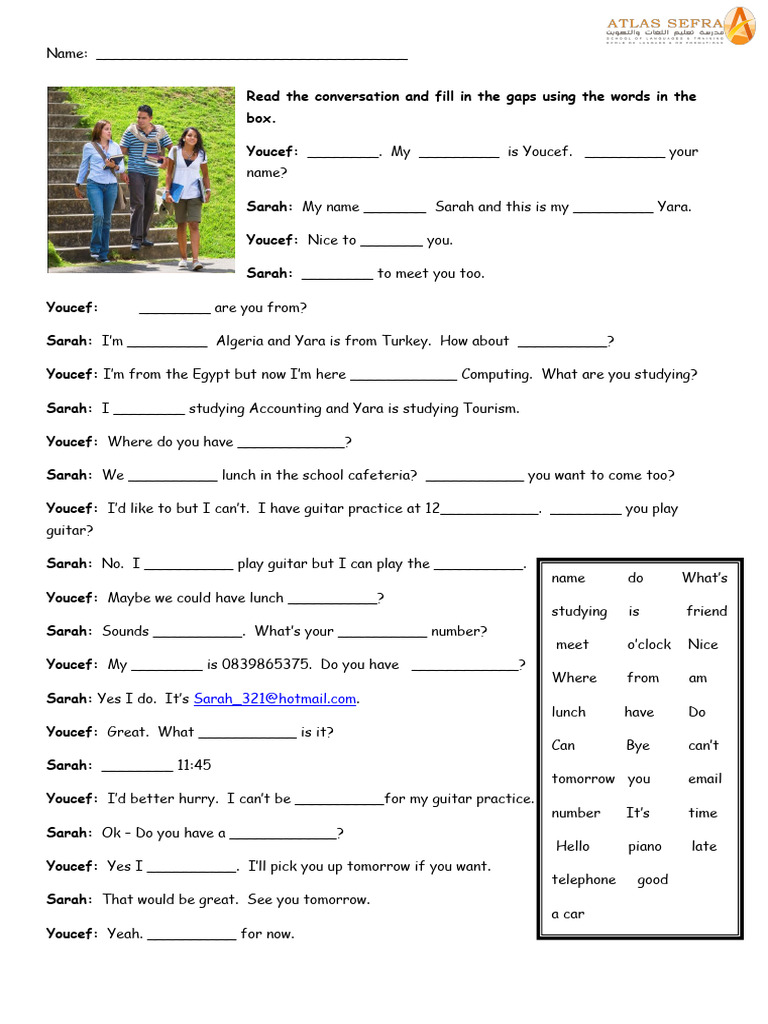 Conversation Test Conversation Topics Dialogs Reading Comprehension ...