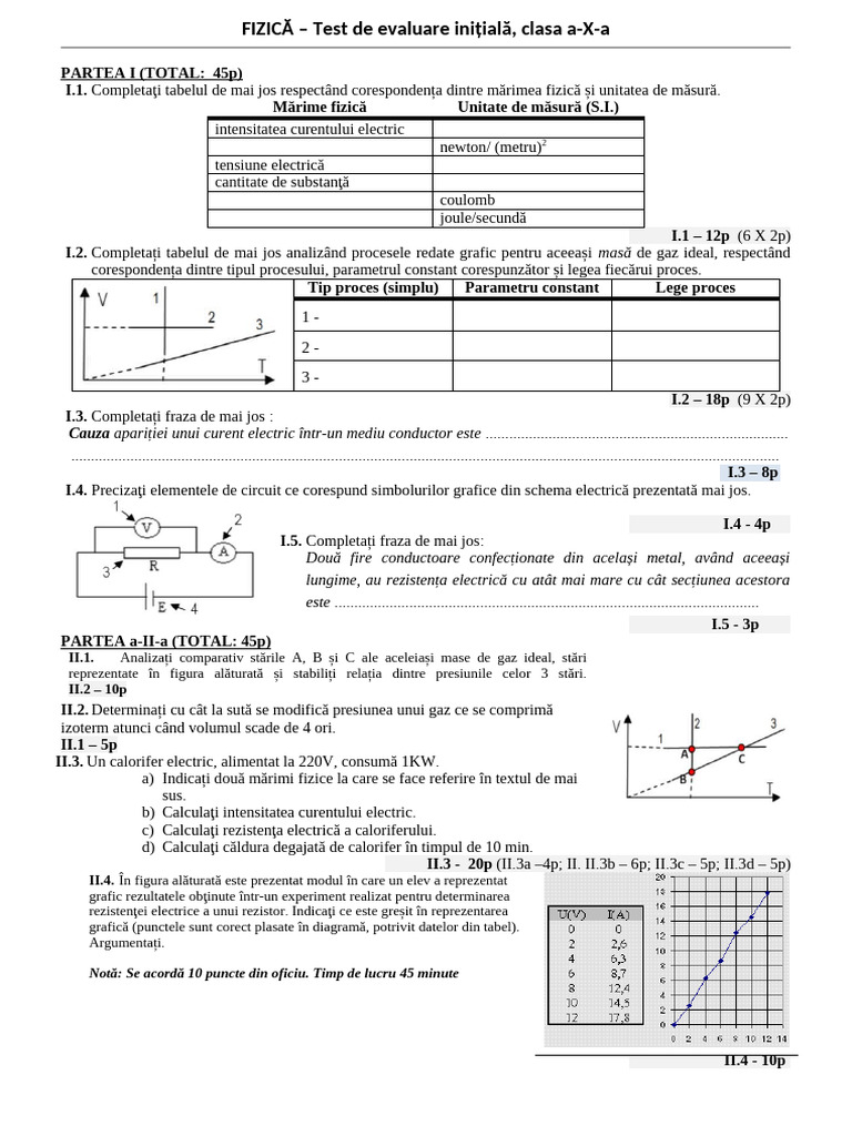 Test Initial Clasa 10 Cu Barem | PDF