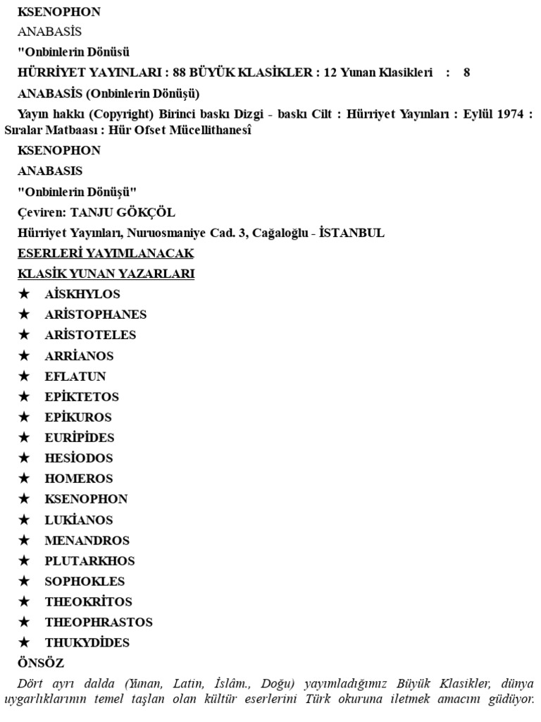 Ksenophon - Anabasis - Onbinlerin - Dönüşü | PDF