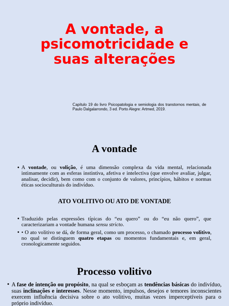 A Vontade, A Psicomotricidade e Suas Alterações | PDF