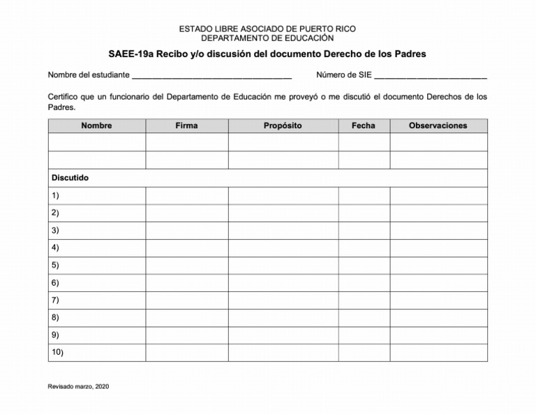 Recibo SAEE-19a Derechos de los Padres | PDF