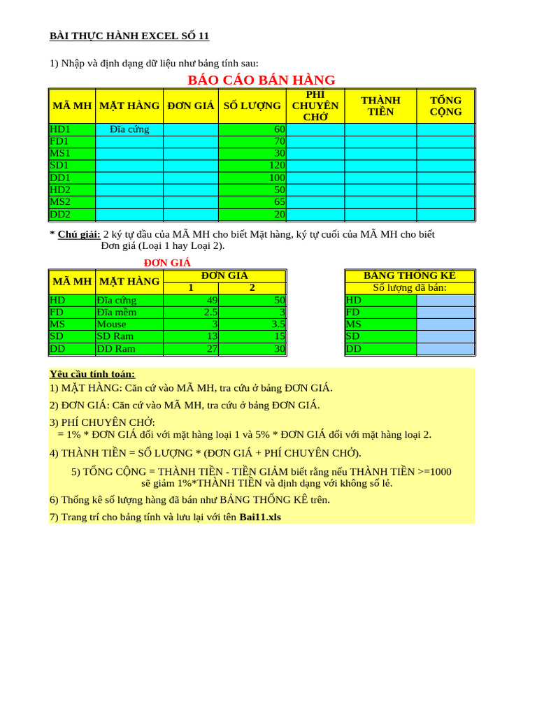Bai Tap Excel | PDF