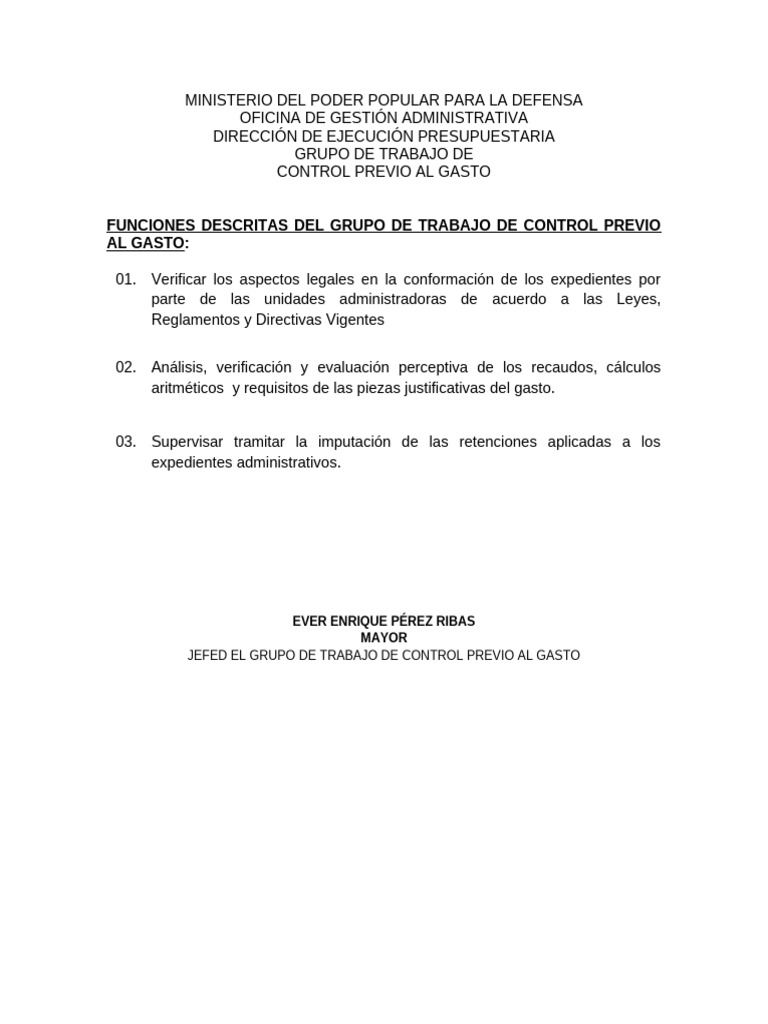 Funciones Control Previo | PDF