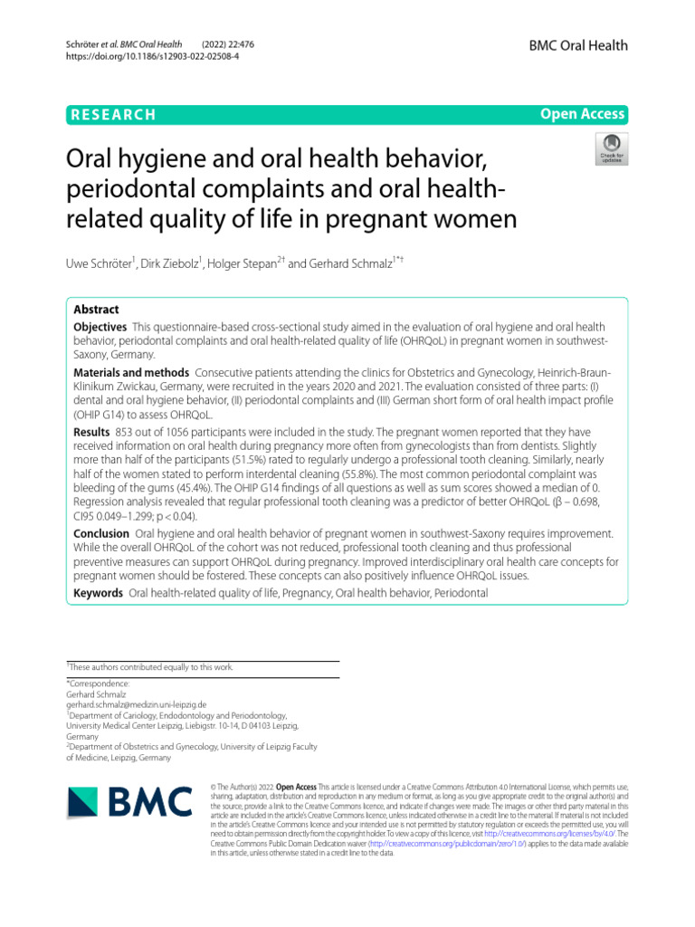 Conductas De Higiene Y Salud Bucal Molestias Periodontales Y Calidad