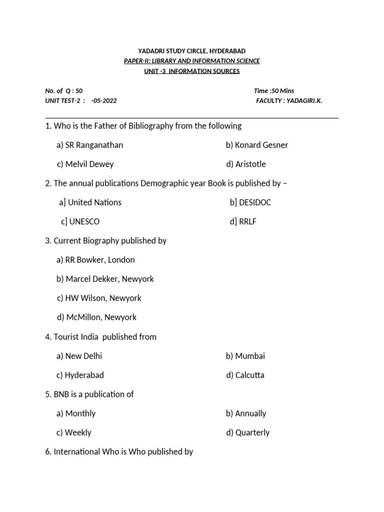 Unit 3 Test Ii QP Yadadri Study Circle | PDF