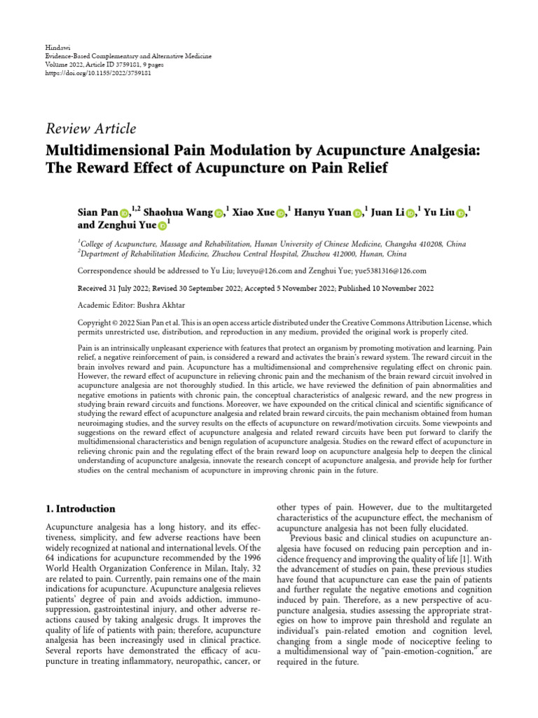 Multidimensional Pain Modulation by Acupuncture An | PDF