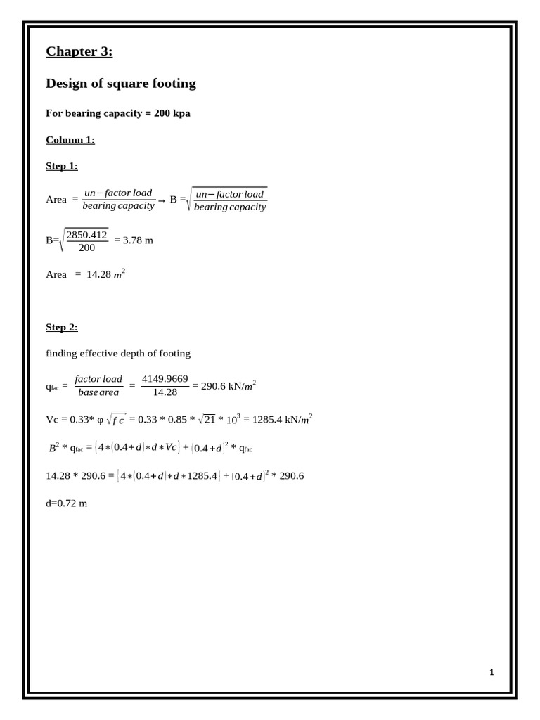 Square Footing Design Calculations | PDF | Concrete | Building Materials