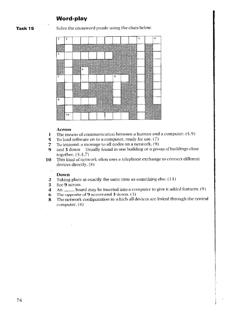 Crossword Oxford English For Computing p74 PDF