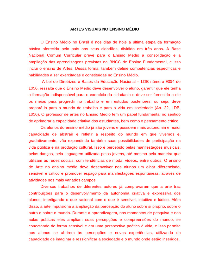 Artes Visuais No Ensino Medio | PDF