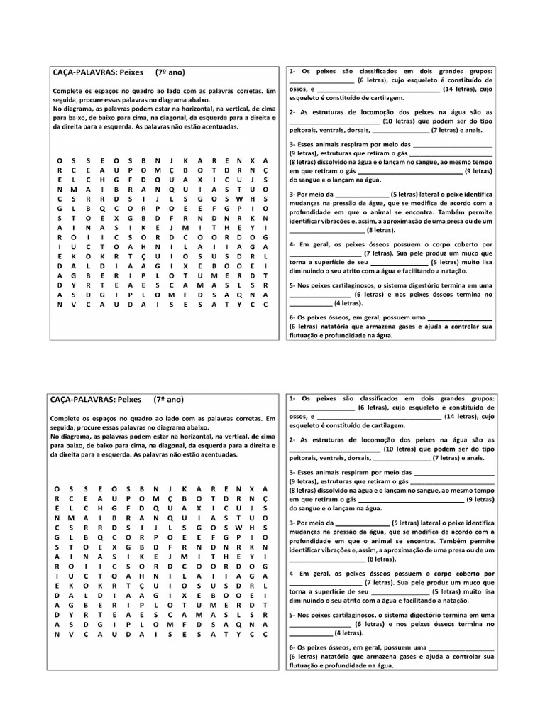 Peixes 7 Ano - Caça-Palavras | PDF