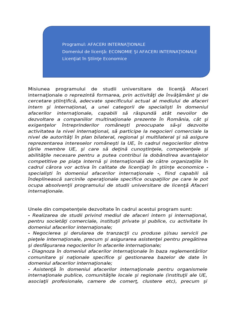 Licenta. Afaceri Internaționale | PDF