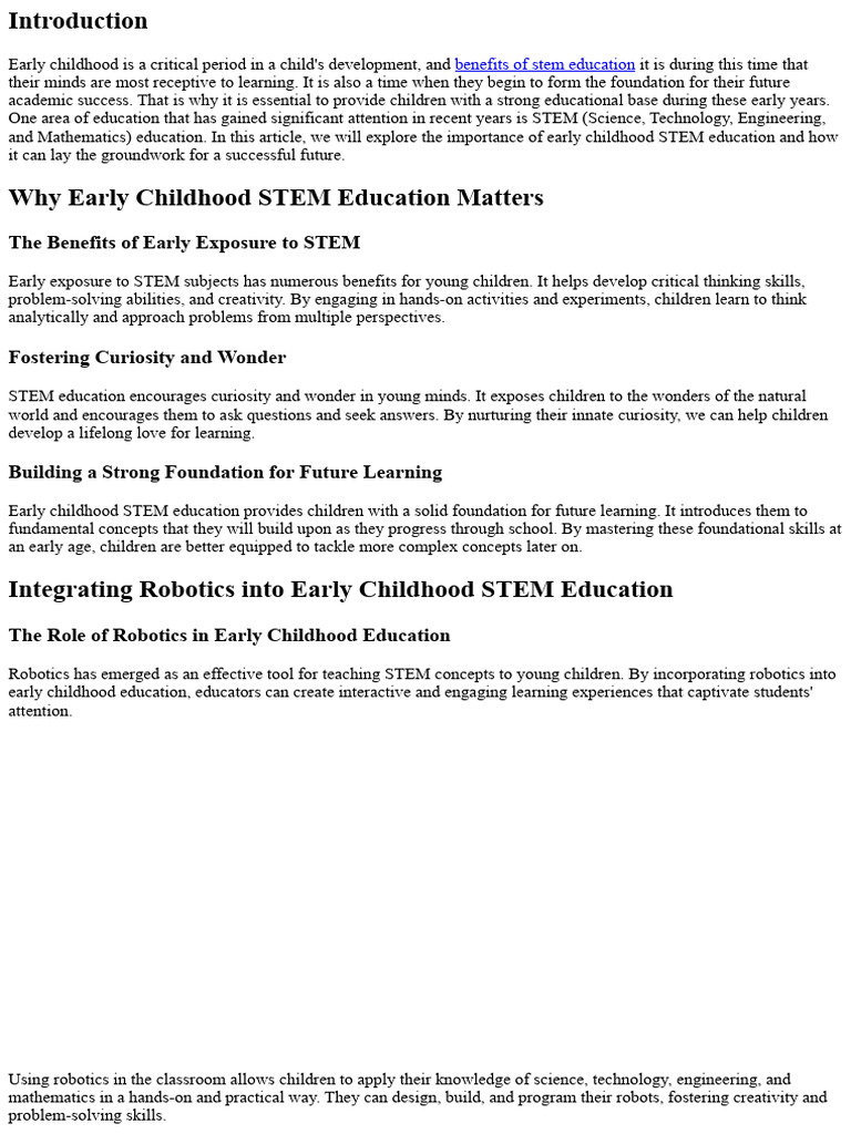 Building A Strong Foundation: Early Childhood STEM Education 202427 ...