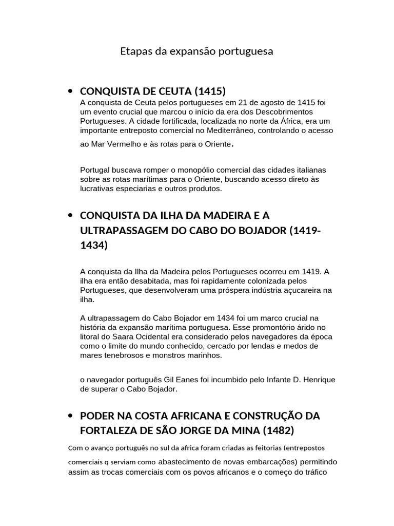 Etapas Da Expansão Maritima Portuguesa | PDF | Field Research | Age Of ...