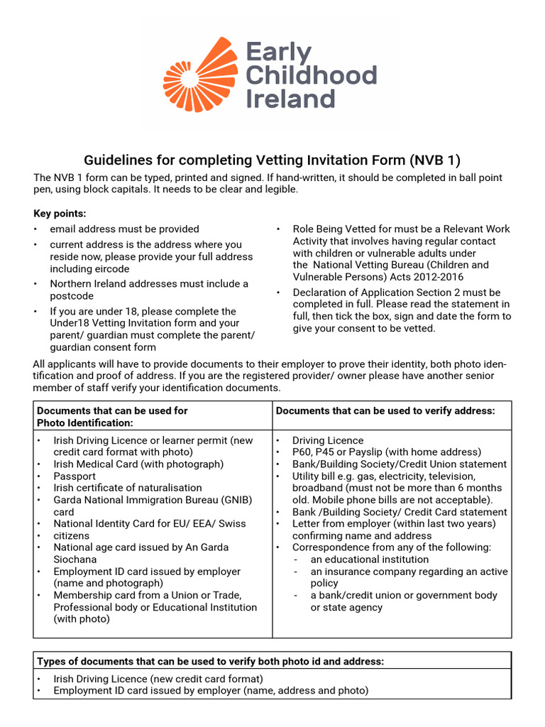 NVB 1 Vetting Invitation Guidelines | PDF | Identity Document ...