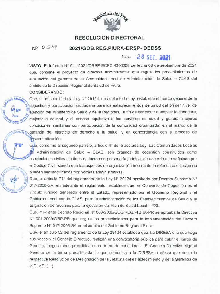 RD 549-2021 Directiva 002-2021 Eval Gtes Clas | PDF