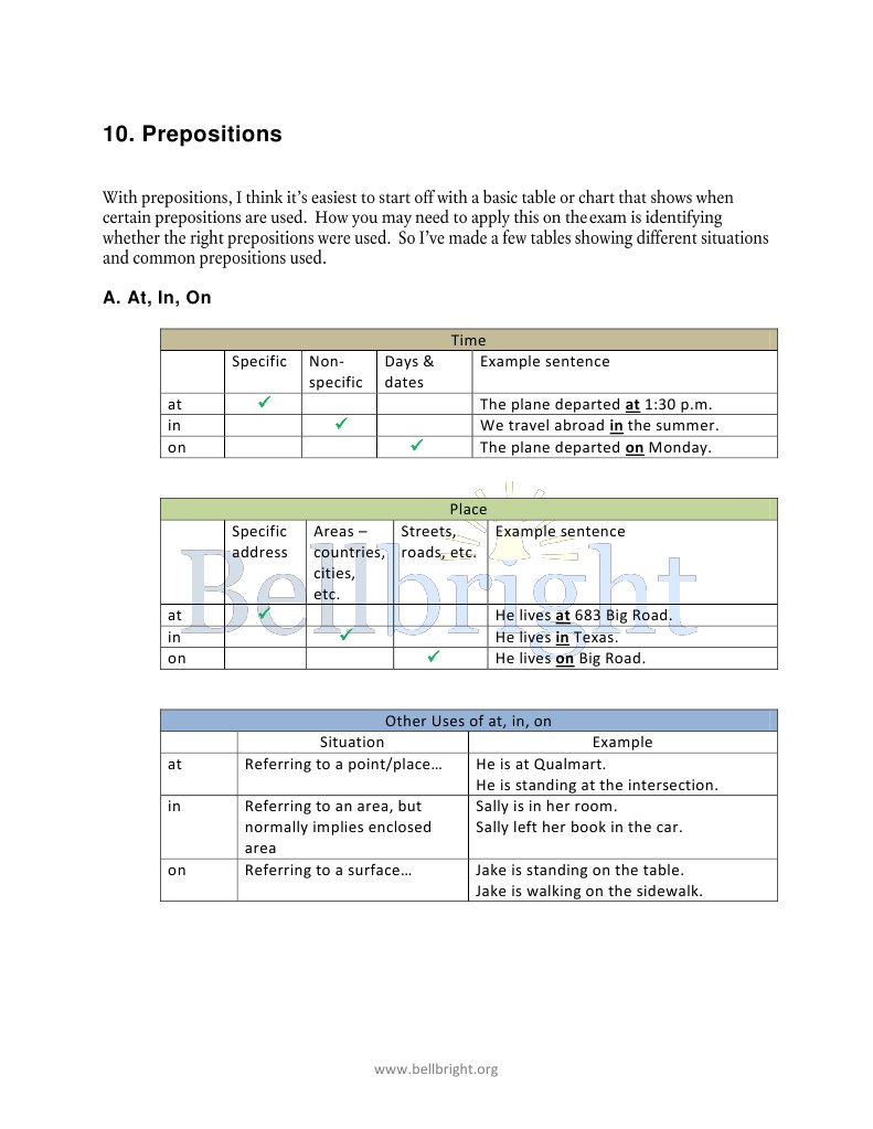 Understanding 10 Key Prepositions | PDF