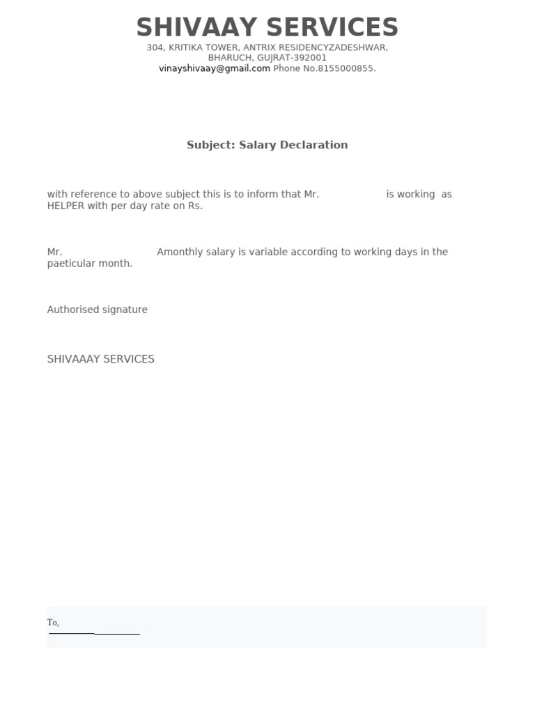 Shivaay Services Salary Declaration Letter | PDF