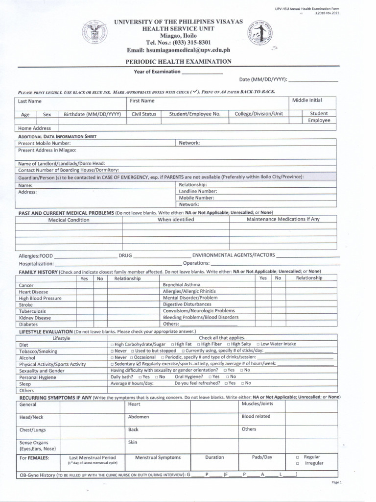Hsu-Periodic Health Examination Form | PDF
