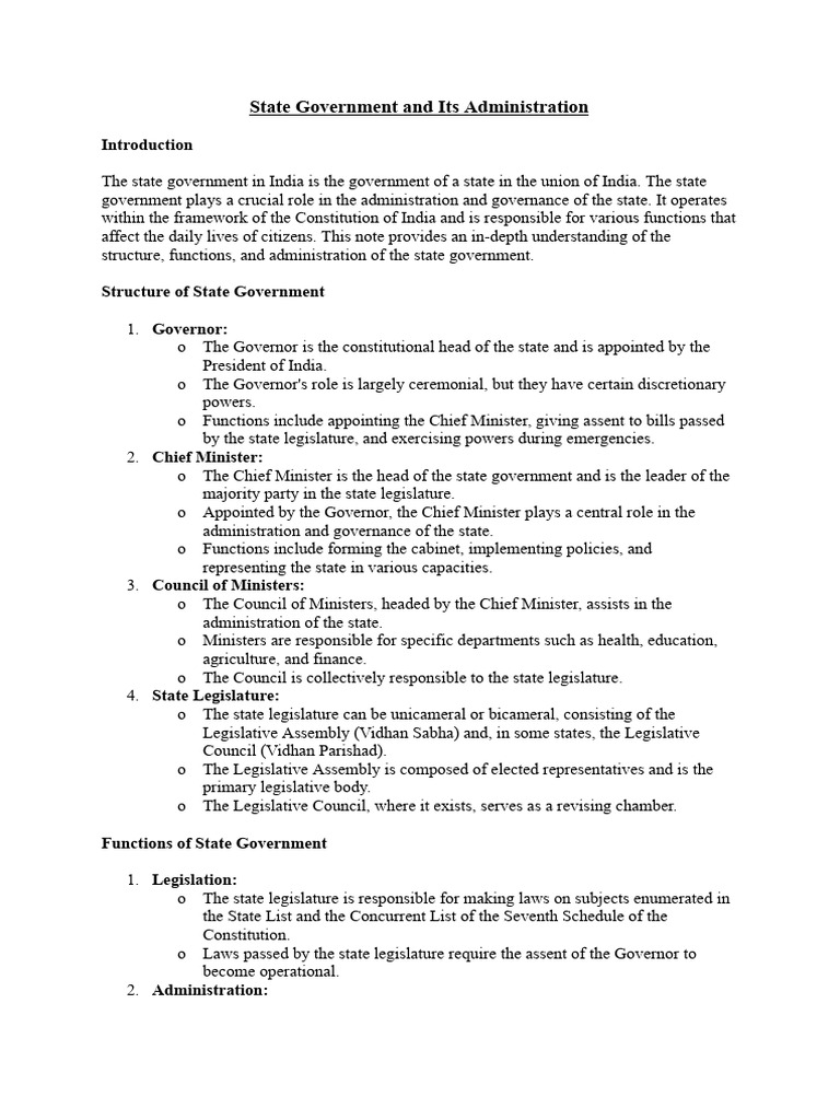 State Government and Its Administration | PDF | Government | Finance ...
