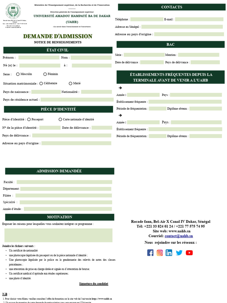 Formulaire de Demande Dadmission 1 | PDF