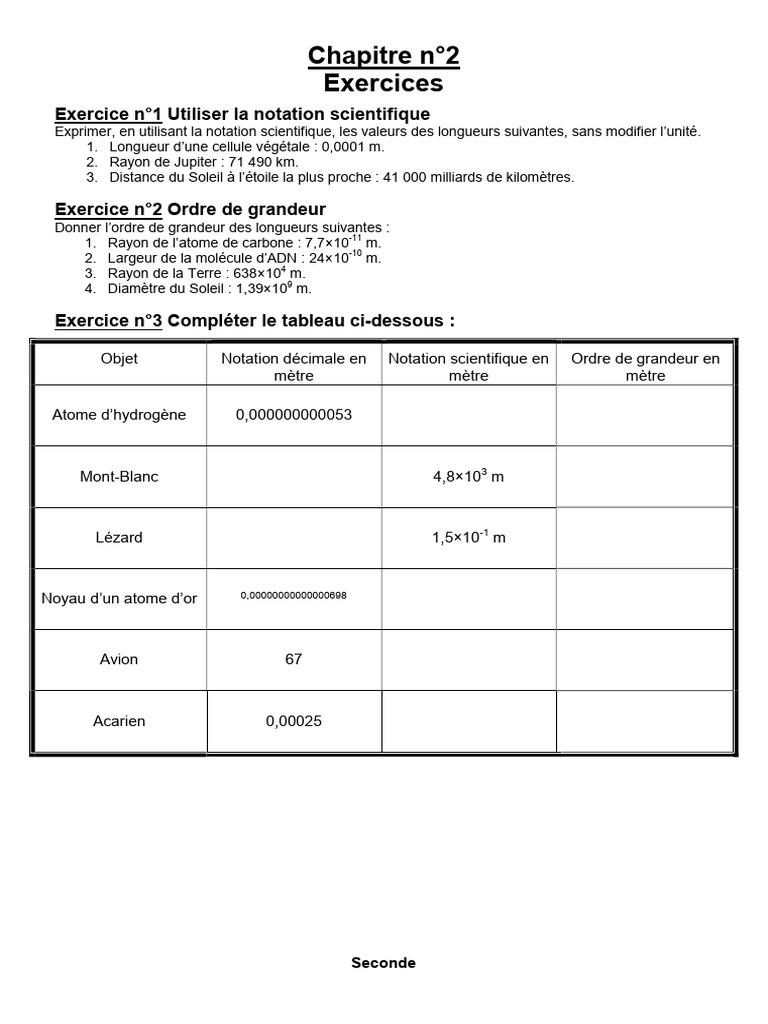 Exercices sur Notation et Ordre de Grandeur | PDF