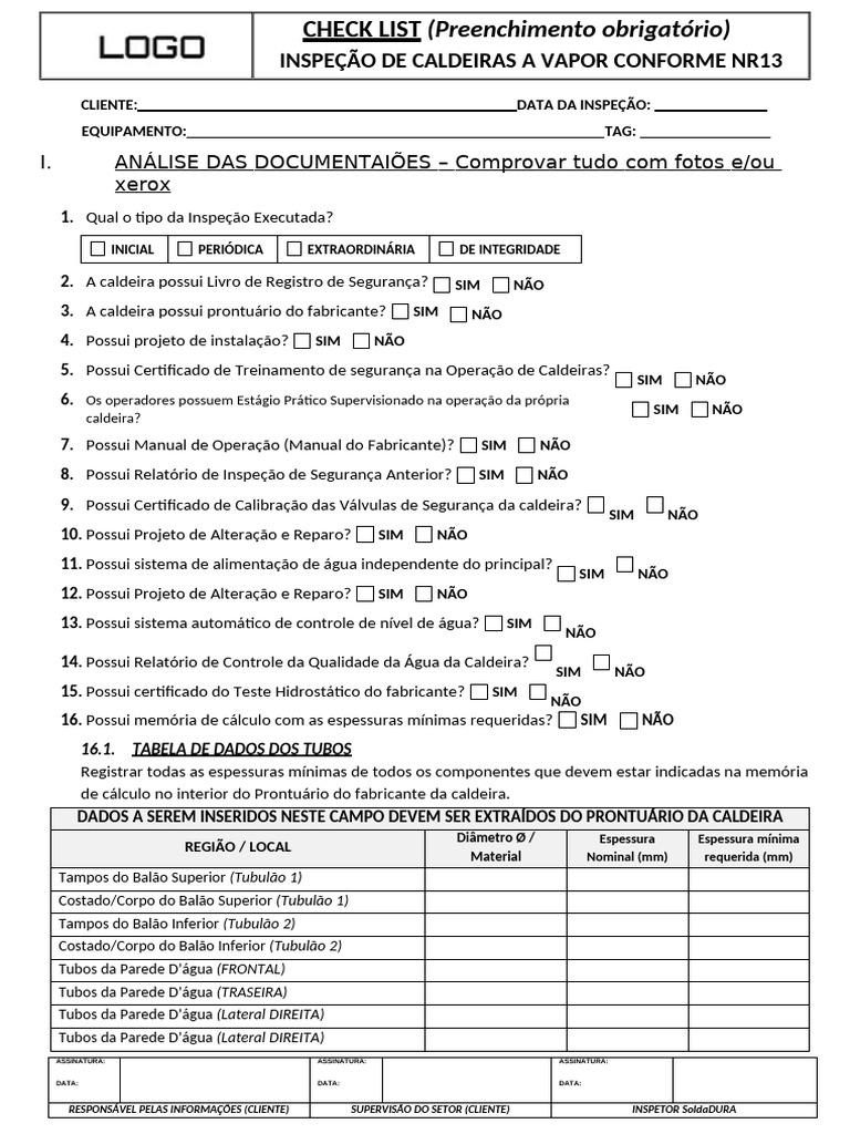 Check List de Inspeção de Caldeiras A Vapor | PDF