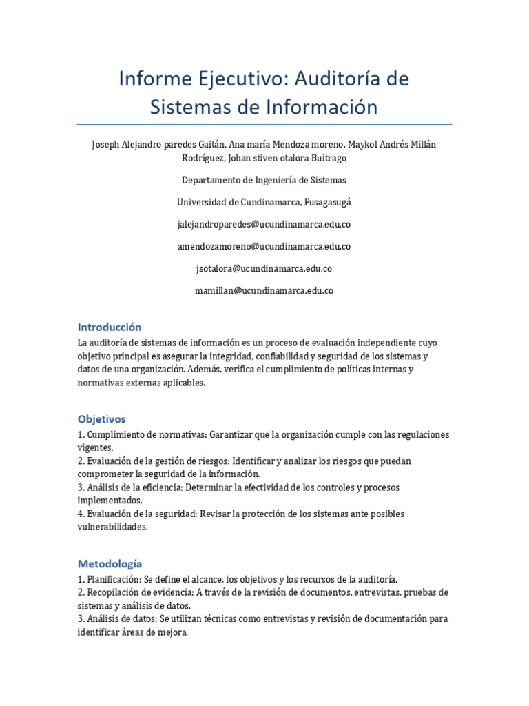 Informe Ejecutivo Auditoria Sistemas Informacion | PDF