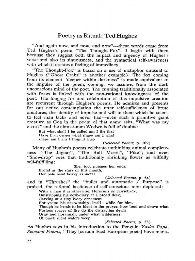 Poetry As Ritual: Ted Hughes: Vasko Popa, Selected Poems, 