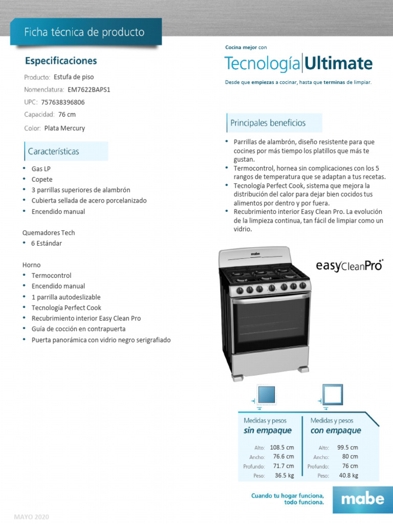 Estufa de Piso EM7622BAPS1 Gas LP | PDF