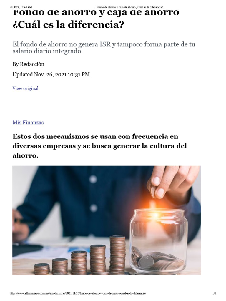 Fondo de Ahorro y Caja de Ahorro ¿Cuál Es La Diferencia | PDF