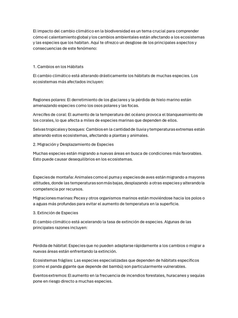 El Impacto Del Cambio Climático en La Biodiversidad | PDF