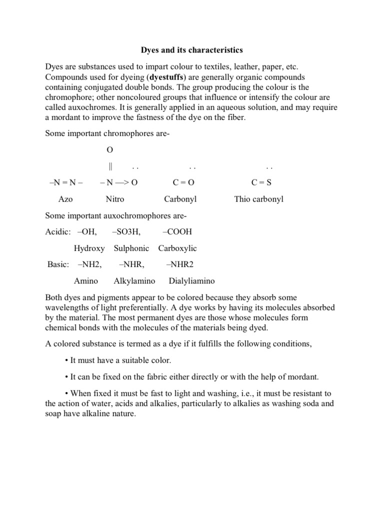 Chemistry of Dyes and Their Properties | PDF | Dye | Chemistry