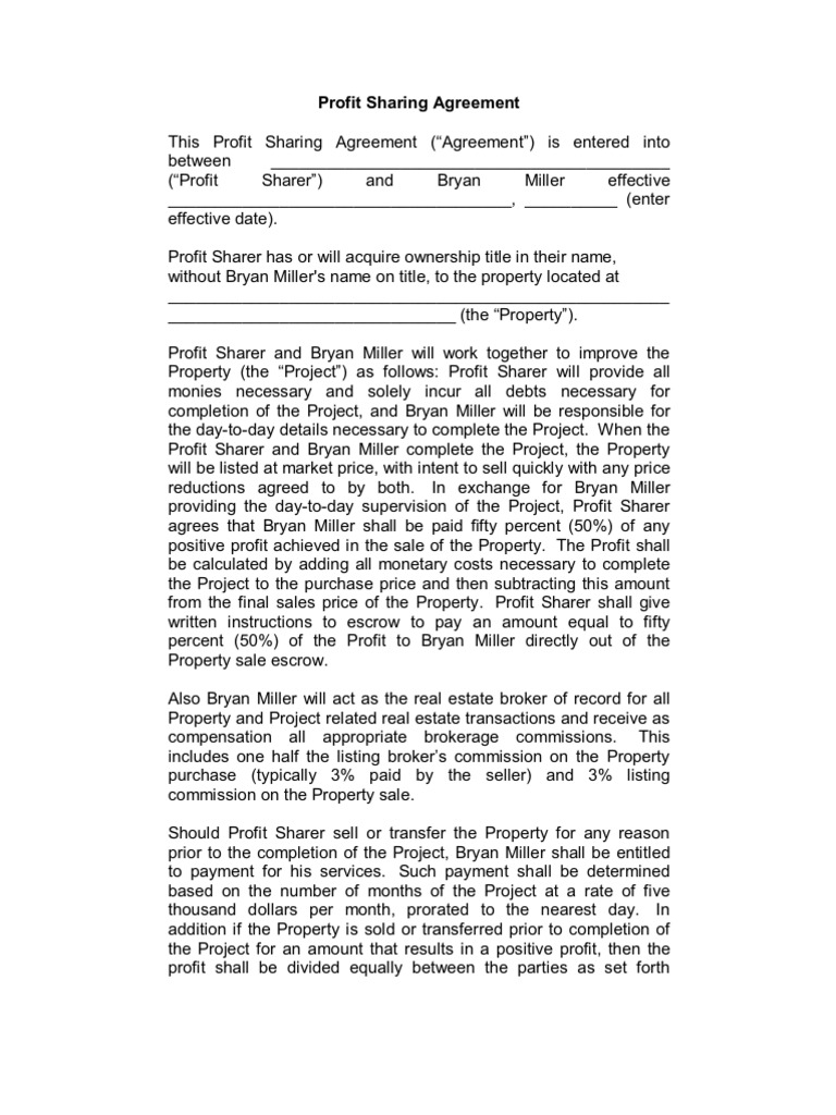 Profit Sharing Agreement