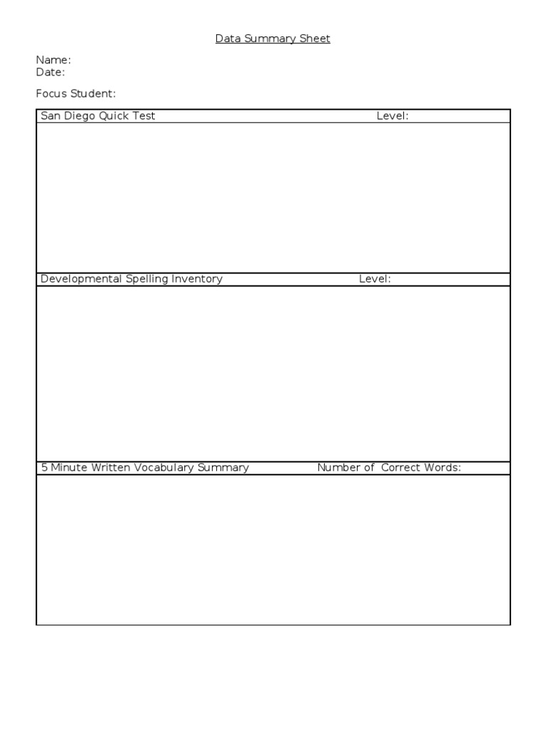 Data Summary Sheet | PDF