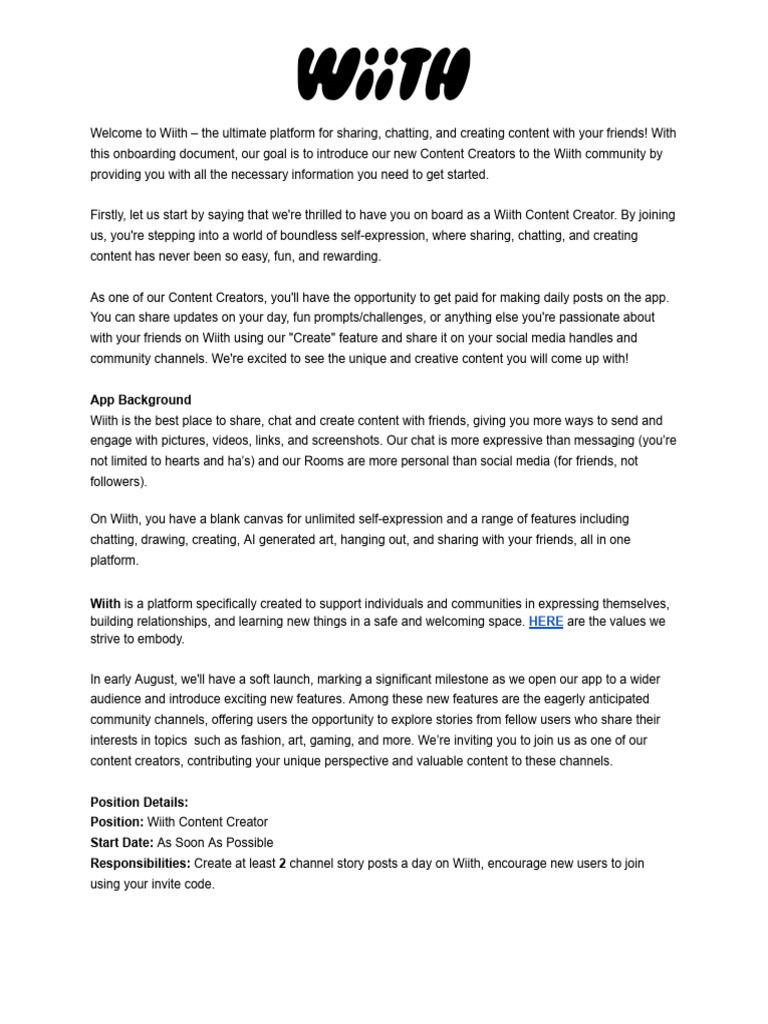 Wiith in app creator onboarding summer 2023 pdf